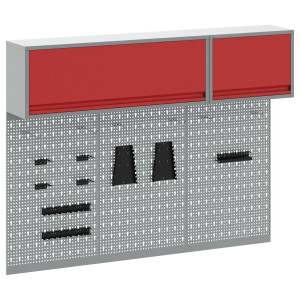 Set De Cabinet Pentru Unelte Cu 5 Piese Și Panou Perforat Montat Pe Perete Roșu Din Metal