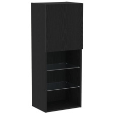Bufet Tv Cu Lumini Led Stejar Negru 40,5X30X102 Cm