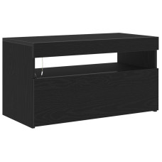Bufet Tv  Cu Lumini Led, Stejar Negru, 75X35X40 Cm, Lemn Prelucrat