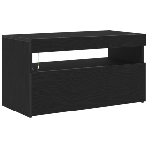 Bufet Tv  Cu Lumini Led, Stejar Negru, 75X35X40 Cm, Lemn Prelucrat