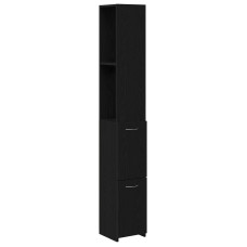 Cabinet De Baie  Negru Cu Aspect De Stejar 25X25X170 Cm Din Lemn Compus