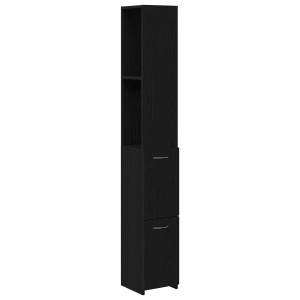 Cabinet De Baie  Negru Cu Aspect De Stejar 25X25X170 Cm Din Lemn Compus