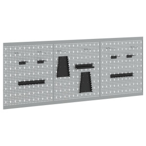 Panouri Perforate  3 Bucăți Cu 15 Accesorii Gri 50X60 Cm Din Oțel