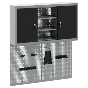 Set De Birou Cu 3 Piese Și Panou Pentru Unelte Montat Pe Perete Metal Negru